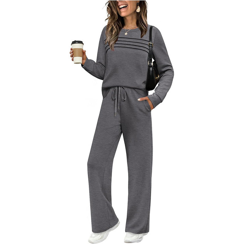 ☁️Soft & Breathable, All-Day Comfort🏠 Women's Lounge Set – Crew Neck Top & Drawstring Pants
