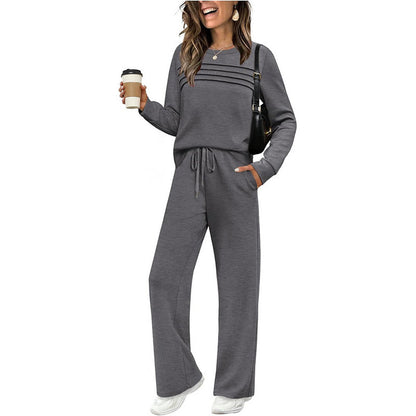 ☁️Soft & Breathable, All-Day Comfort🏠 Women's Lounge Set – Crew Neck Top & Drawstring Pants