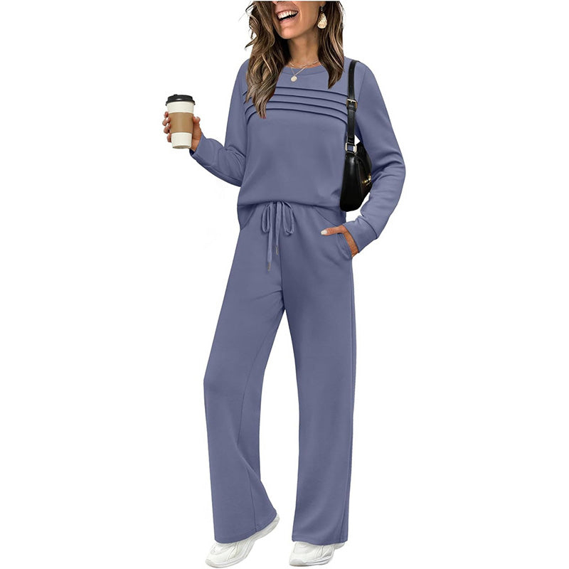 ☁️Soft & Breathable, All-Day Comfort🏠 Women's Lounge Set – Crew Neck Top & Drawstring Pants