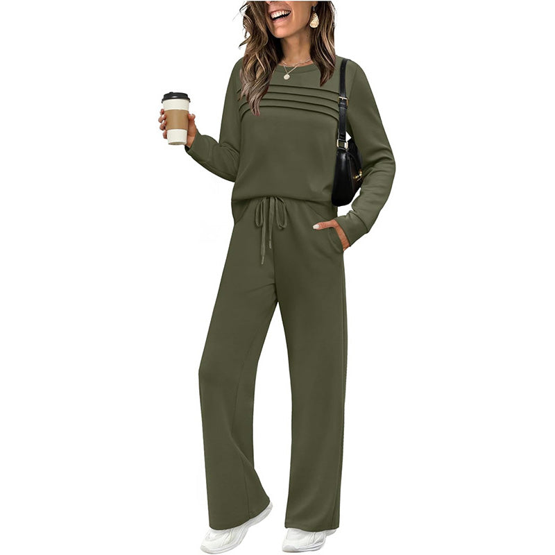 ☁️Soft & Breathable, All-Day Comfort🏠 Women's Lounge Set – Crew Neck Top & Drawstring Pants