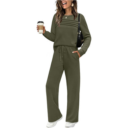 ☁️Soft & Breathable, All-Day Comfort🏠 Women's Lounge Set – Crew Neck Top & Drawstring Pants
