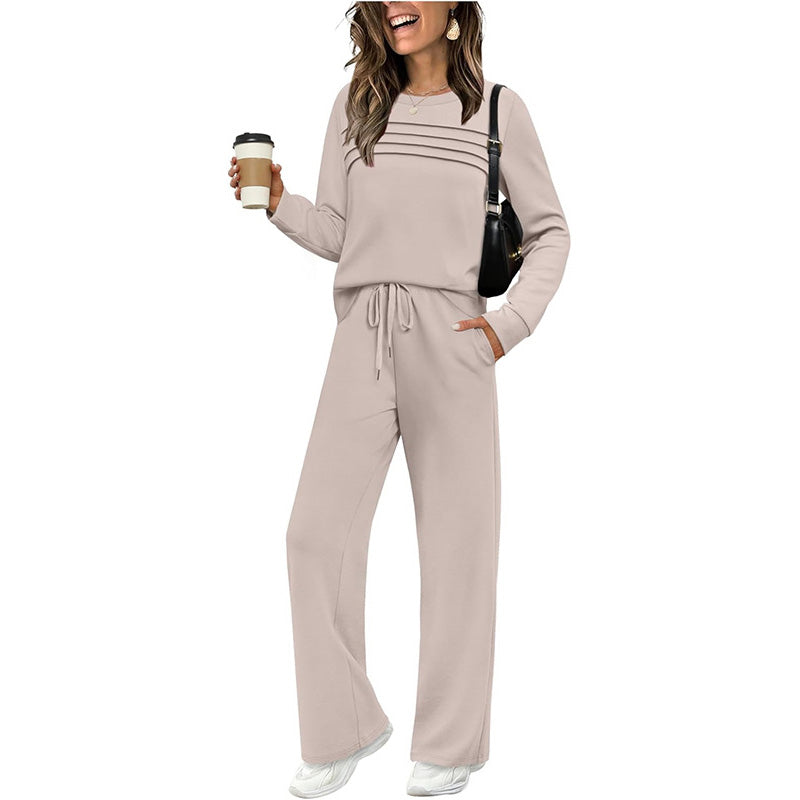 ☁️Soft & Breathable, All-Day Comfort🏠 Women's Lounge Set – Crew Neck Top & Drawstring Pants