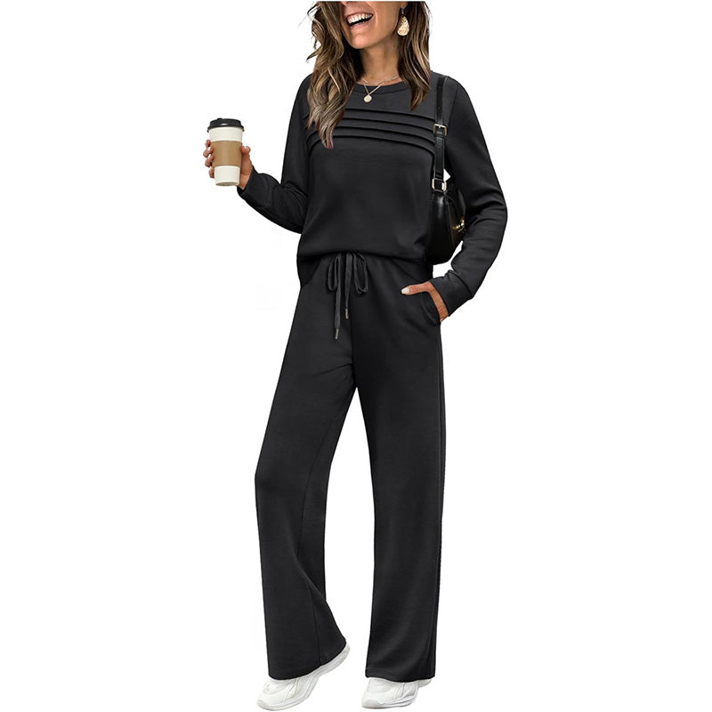 ☁️Soft & Breathable, All-Day Comfort🏠 Women's Lounge Set – Crew Neck Top & Drawstring Pants