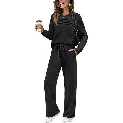 ☁️Soft & Breathable, All-Day Comfort🏠 Women's Lounge Set – Crew Neck Top & Drawstring Pants