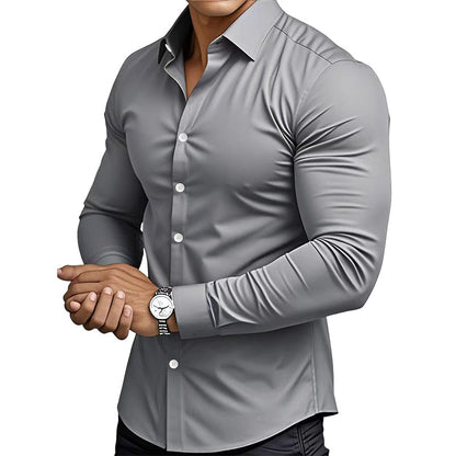 👔Men’s plain-coloured, notched-collar, long-sleeved button-down shirt