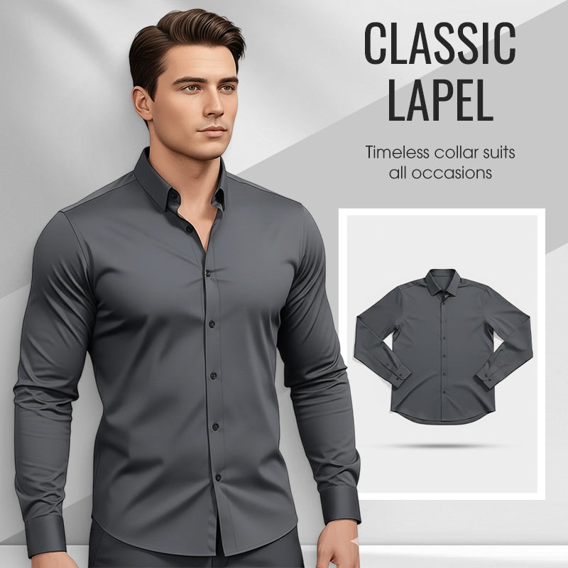 👔Men’s plain-coloured, notched-collar, long-sleeved button-down shirt