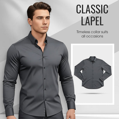 👔Men’s plain-coloured, notched-collar, long-sleeved button-down shirt