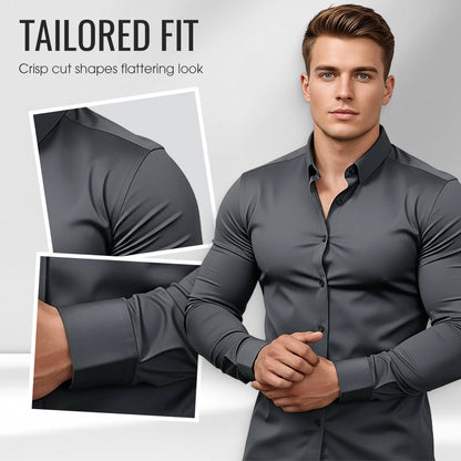 👔Men’s plain-coloured, notched-collar, long-sleeved button-down shirt