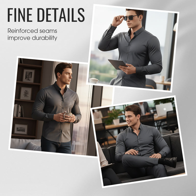 👔Men’s plain-coloured, notched-collar, long-sleeved button-down shirt