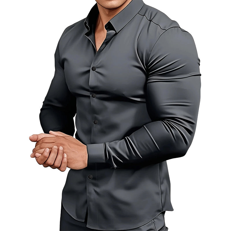 👔Men’s plain-coloured, notched-collar, long-sleeved button-down shirt