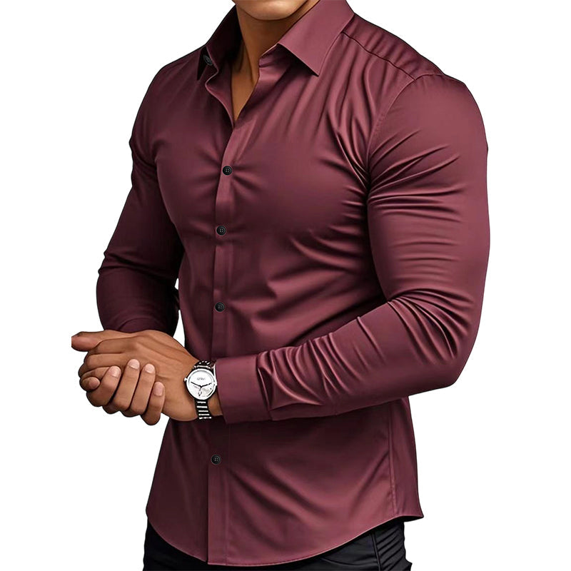 👔Men’s plain-coloured, notched-collar, long-sleeved button-down shirt