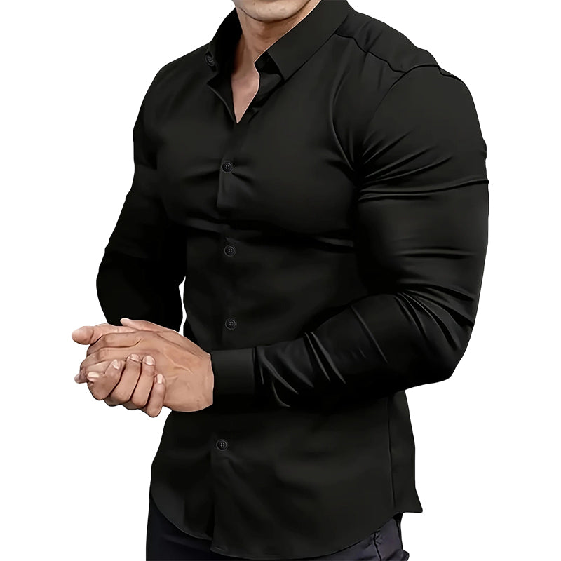 👔Men’s plain-coloured, notched-collar, long-sleeved button-down shirt
