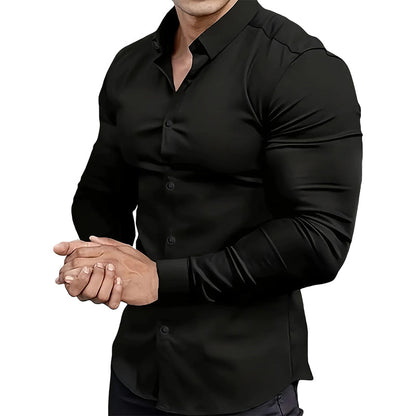 👔Men’s plain-coloured, notched-collar, long-sleeved button-down shirt