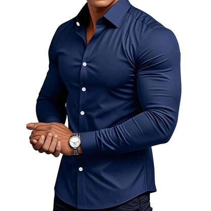 👔Men’s plain-coloured, notched-collar, long-sleeved button-down shirt