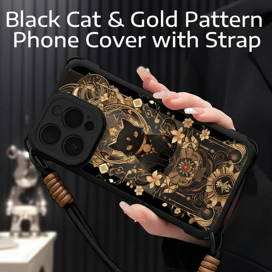 Etui na telefon komórkowy Black Cat Gold Stripe (z smyczą)