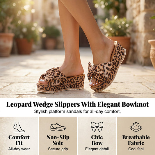 👡Damskie sandały na grubej podeszwie z motywem lamparta i kokardką🐆