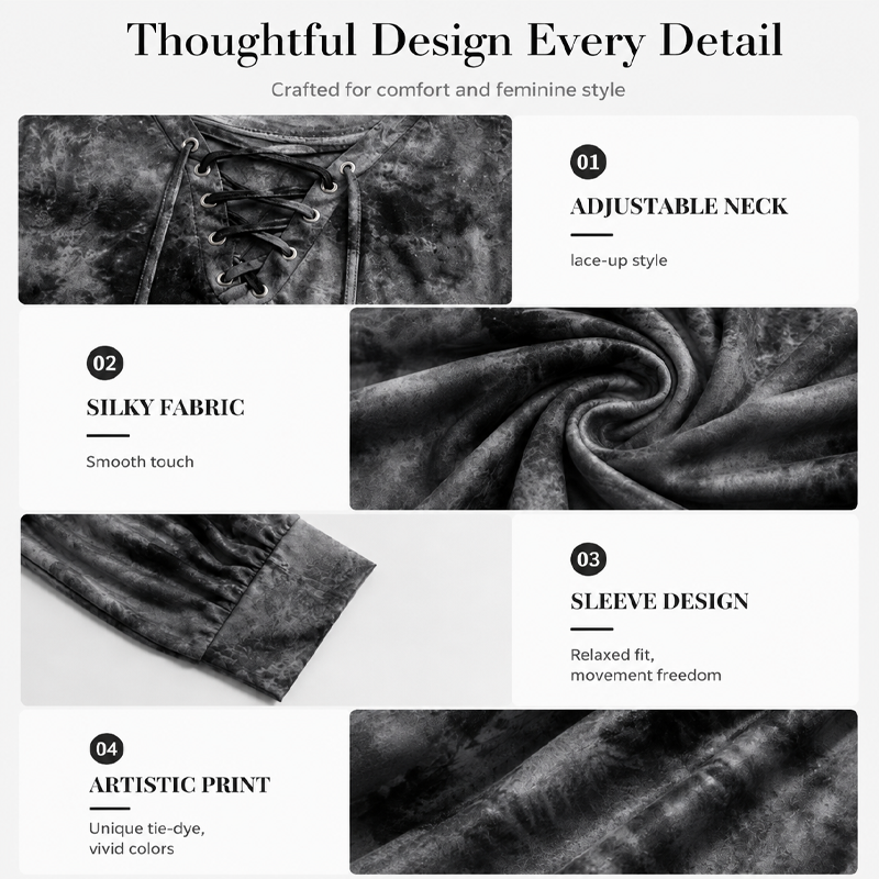 ☀️👚 V-Neck Tie-Dye Top with Lace-Up Detail – Soft Drape & Versatile Style for Any Casual Day
