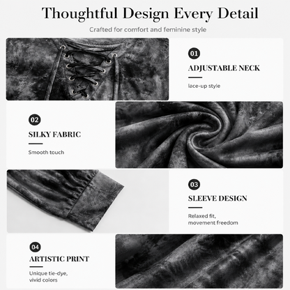 ☀️👚 V-Neck Tie-Dye Top with Lace-Up Detail – Soft Drape & Versatile Style for Any Casual Day