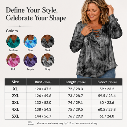 ☀️👚 V-Neck Tie-Dye Top with Lace-Up Detail – Soft Drape & Versatile Style for Any Casual Day