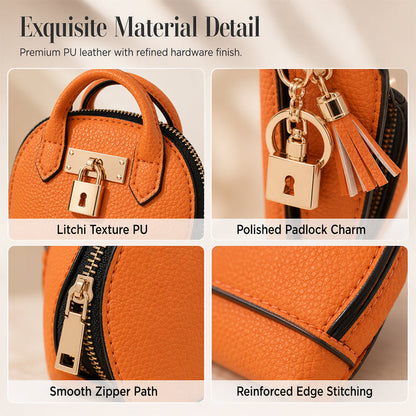 👜💛 LIMITED TIME OFF! 🔑Mini Shell Bag Keychain – PU Leather Lipstick Coin Purse with Golden Padlock & Tassel