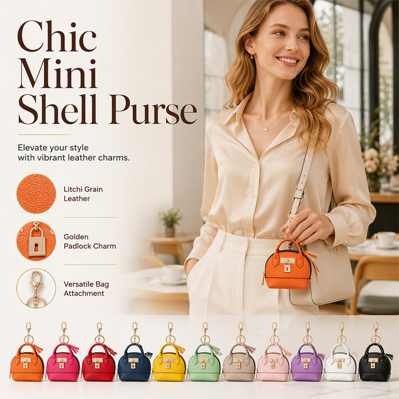 👜💛 LIMITED TIME OFF! 🔑Mini Shell Bag Keychain – PU Leather Lipstick Coin Purse with Golden Padlock & Tassel