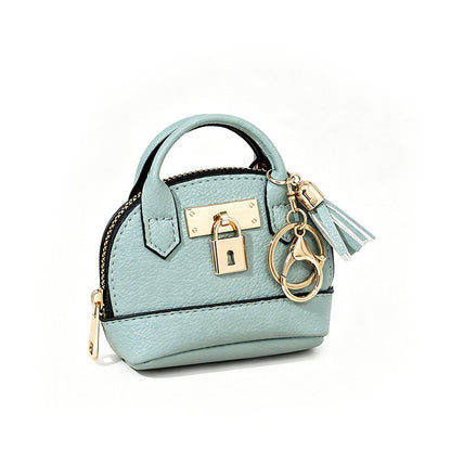 👜💛 LIMITED TIME OFF! 🔑Mini Shell Bag Keychain – PU Leather Lipstick Coin Purse with Golden Padlock & Tassel