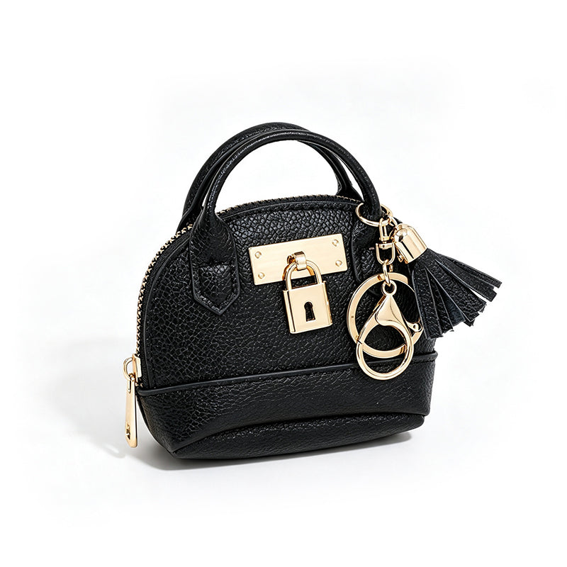 👜💛 LIMITED TIME OFF! 🔑Mini Shell Bag Keychain – PU Leather Lipstick Coin Purse with Golden Padlock & Tassel