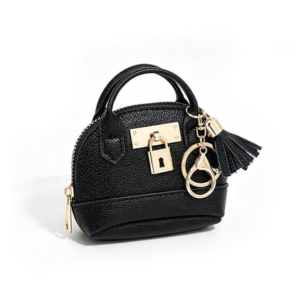 👜💛 LIMITED TIME OFF! 🔑Mini Shell Bag Keychain – PU Leather Lipstick Coin Purse with Golden Padlock & Tassel