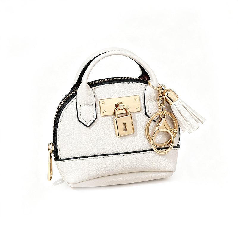👜💛 LIMITED TIME OFF! 🔑Mini Shell Bag Keychain – PU Leather Lipstick Coin Purse with Golden Padlock & Tassel