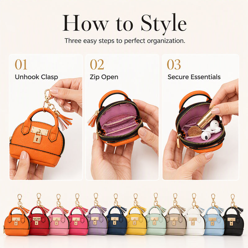 👜💛 LIMITED TIME OFF! 🔑Mini Shell Bag Keychain – PU Leather Lipstick Coin Purse with Golden Padlock & Tassel