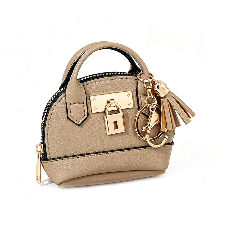 👜💛 LIMITED TIME OFF! 🔑Mini Shell Bag Keychain – PU Leather Lipstick Coin Purse with Golden Padlock & Tassel