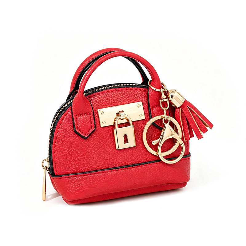 👜💛 LIMITED TIME OFF! 🔑Mini Shell Bag Keychain – PU Leather Lipstick Coin Purse with Golden Padlock & Tassel