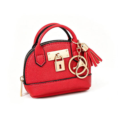 👜💛 LIMITED TIME OFF! 🔑Mini Shell Bag Keychain – PU Leather Lipstick Coin Purse with Golden Padlock & Tassel