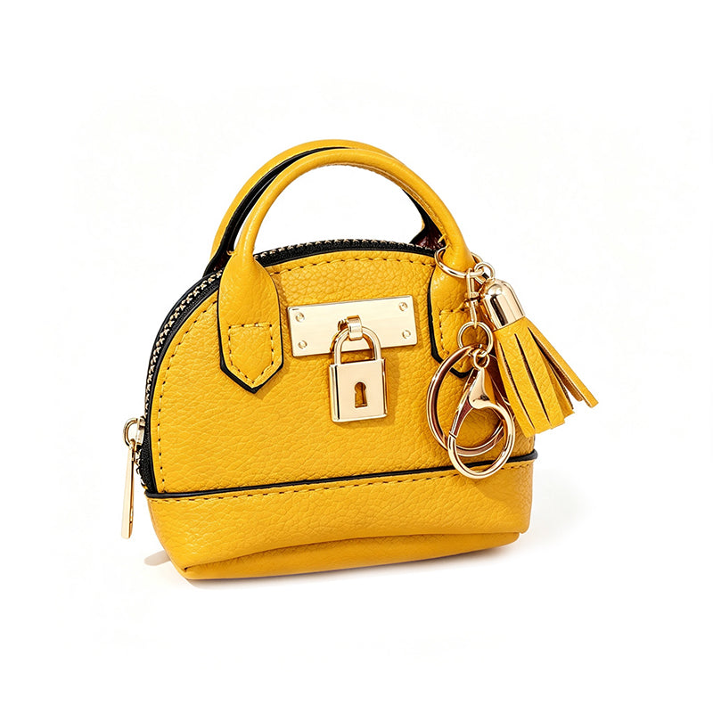 👜💛 LIMITED TIME OFF! 🔑Mini Shell Bag Keychain – PU Leather Lipstick Coin Purse with Golden Padlock & Tassel