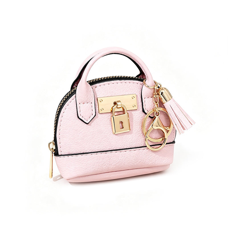 👜💛 LIMITED TIME OFF! 🔑Mini Shell Bag Keychain – PU Leather Lipstick Coin Purse with Golden Padlock & Tassel