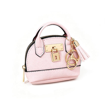 👜💛 LIMITED TIME OFF! 🔑Mini Shell Bag Keychain – PU Leather Lipstick Coin Purse with Golden Padlock & Tassel