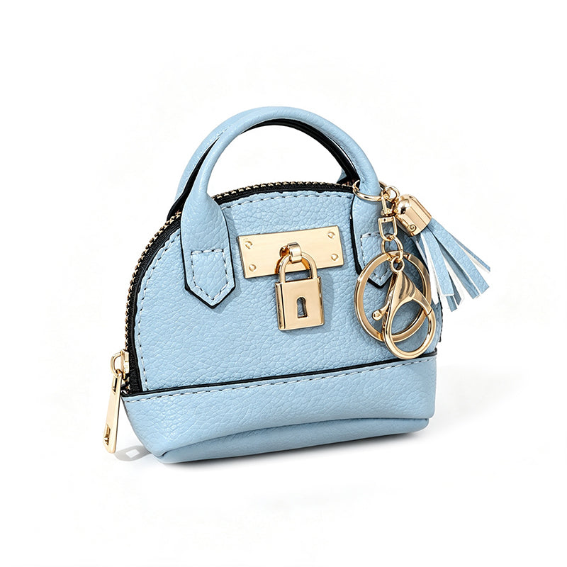 👜💛 LIMITED TIME OFF! 🔑Mini Shell Bag Keychain – PU Leather Lipstick Coin Purse with Golden Padlock & Tassel