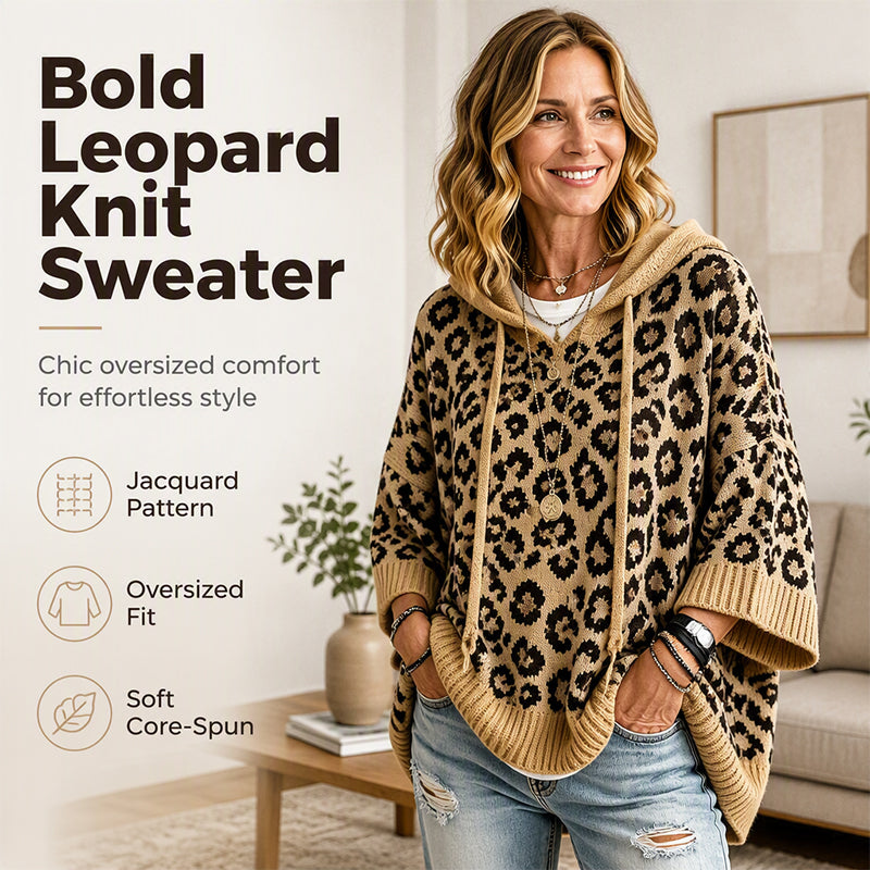 🧵Exquisite Knit, Durable Craft🧶 Leopard Knit Hooded Sweater  | Multiple Colors, S-5XL ✨