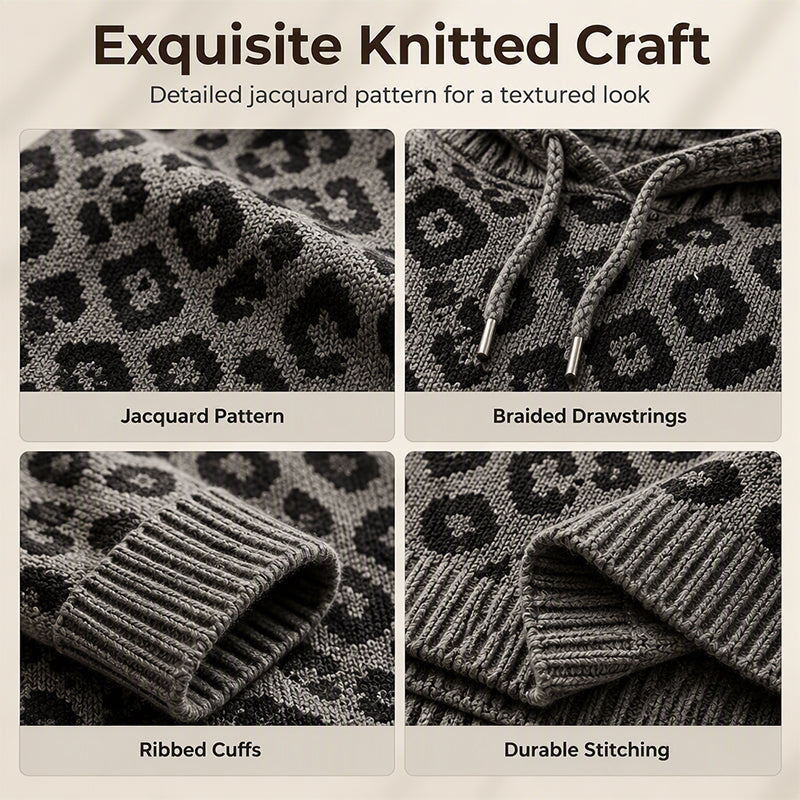 🧵Exquisite Knit, Durable Craft🧶 Leopard Knit Hooded Sweater  | Multiple Colors, S-5XL ✨
