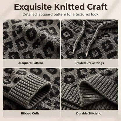 🧵Exquisite Knit, Durable Craft🧶 Leopard Knit Hooded Sweater  | Multiple Colors, S-5XL ✨