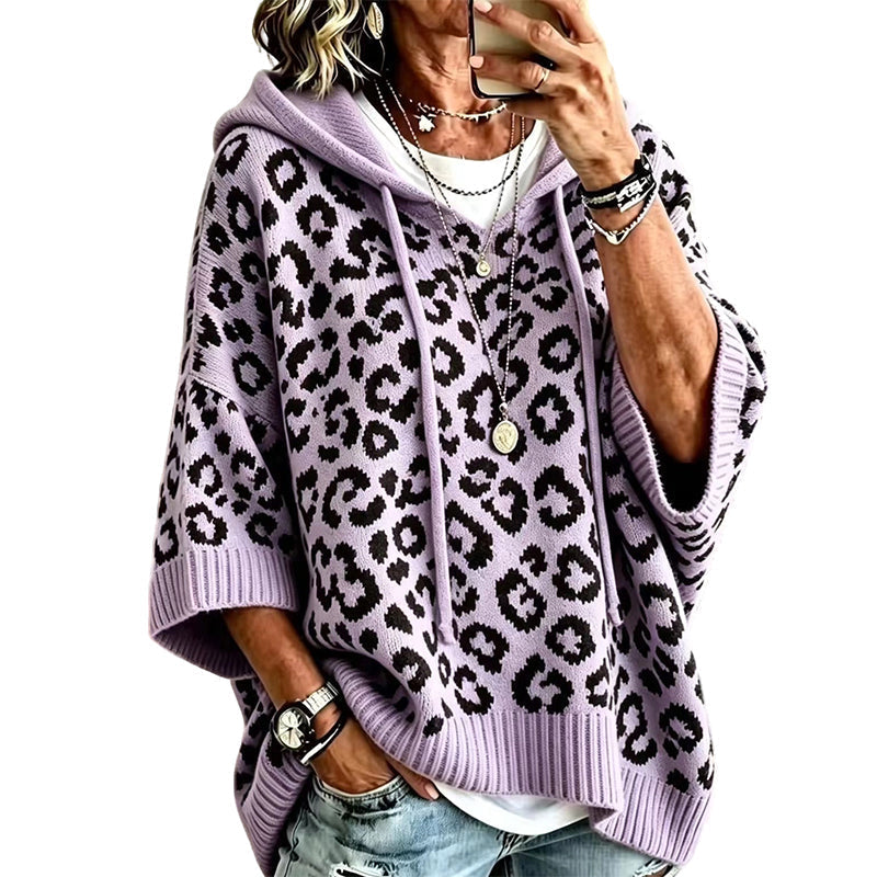 🧵Exquisite Knit, Durable Craft🧶 Leopard Knit Hooded Sweater  | Multiple Colors, S-5XL ✨