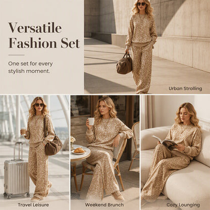 ⏰ Last Day of the Sale – 50% OFF ✨Women's Leopard Print Sweatshirt & Wide-Leg Pants Set