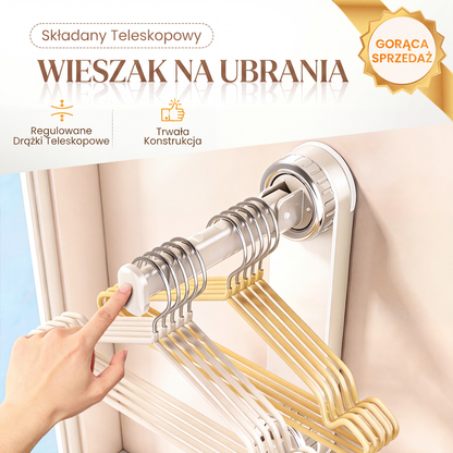 ✨👕Składany, teleskopowy wieszak z przyssawkami – silna przyczepność, regulowana szerokość, oszczędność miejsca, idealny do przechowywania ubrań lub akcesoriów.🧺