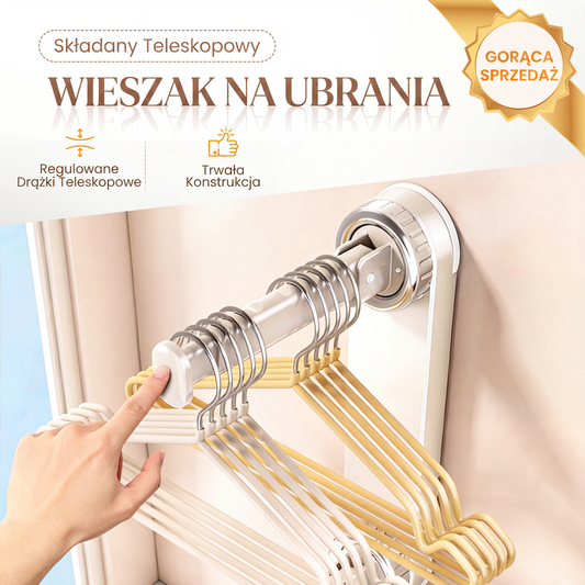 ✨👕Składany, teleskopowy wieszak z przyssawkami – silna przyczepność, regulowana szerokość, oszczędność miejsca, idealny do przechowywania ubrań lub akcesoriów.🧺