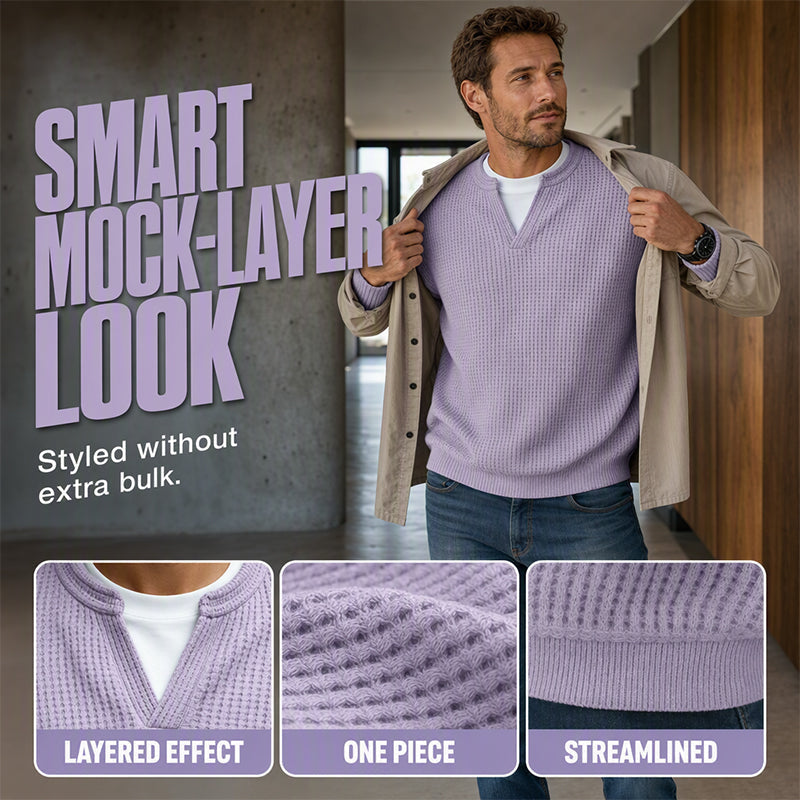 👕 Mock-Layer Waffle Long Sleeve Tee ✨
