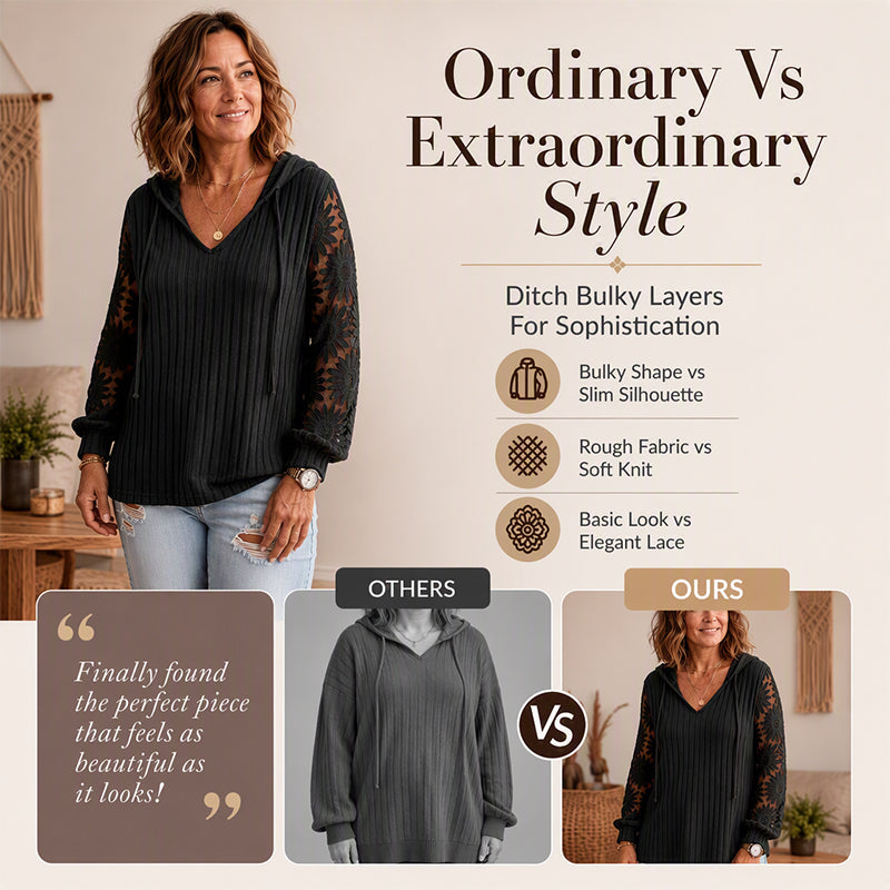 👚Women's Hooded Sweater — Chic Lace Sleeve