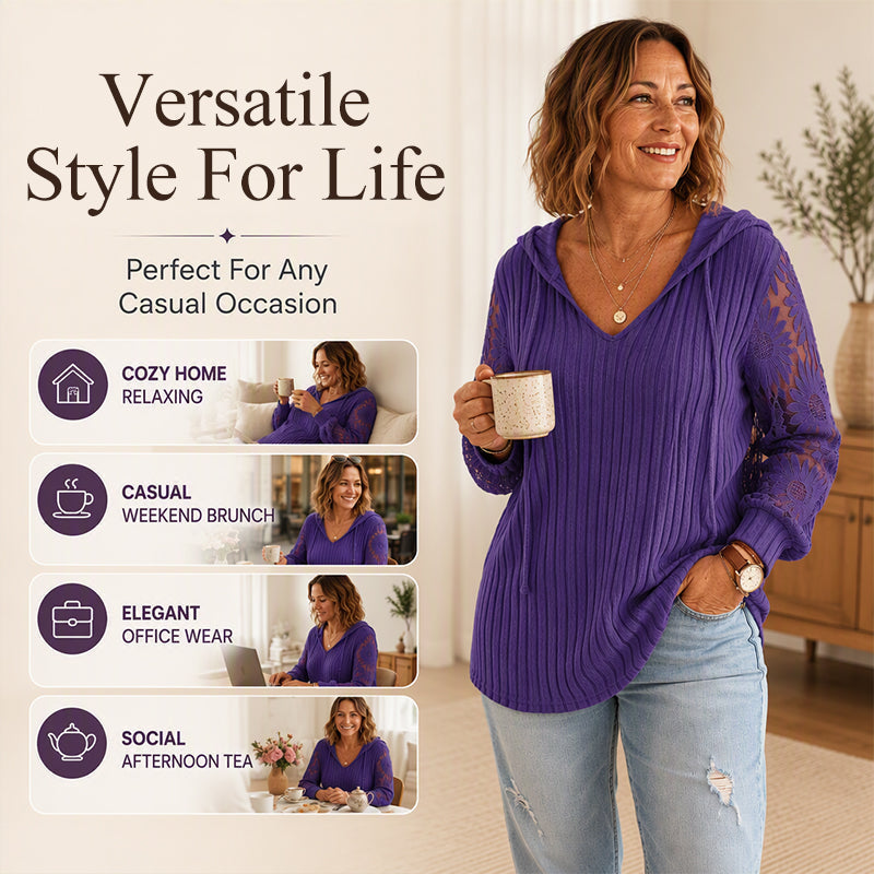 👚Women's Hooded Sweater — Chic Lace Sleeve
