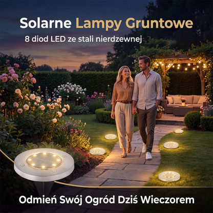 🔥Nierdzewna lampa naziemna zasilana energią słoneczną z 8 diodami LED💡☀️