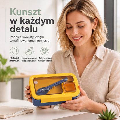 🍱Porcjowany pojemnik na obiad do mikrofalówki z miejscem na sztućce