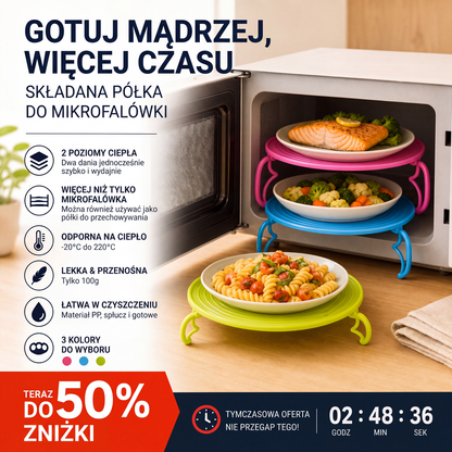 🍱Składana miska do kuchenki mikrofalowej – podgrzewaj 2 dania jednocześnie, odporna na temperaturę do 220°C. Oszczędza czas i miejsce! ⚡✨